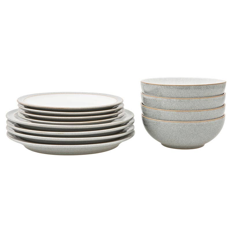 Denby Stoneware Elements Light Grey 12 Piece Tableware Set