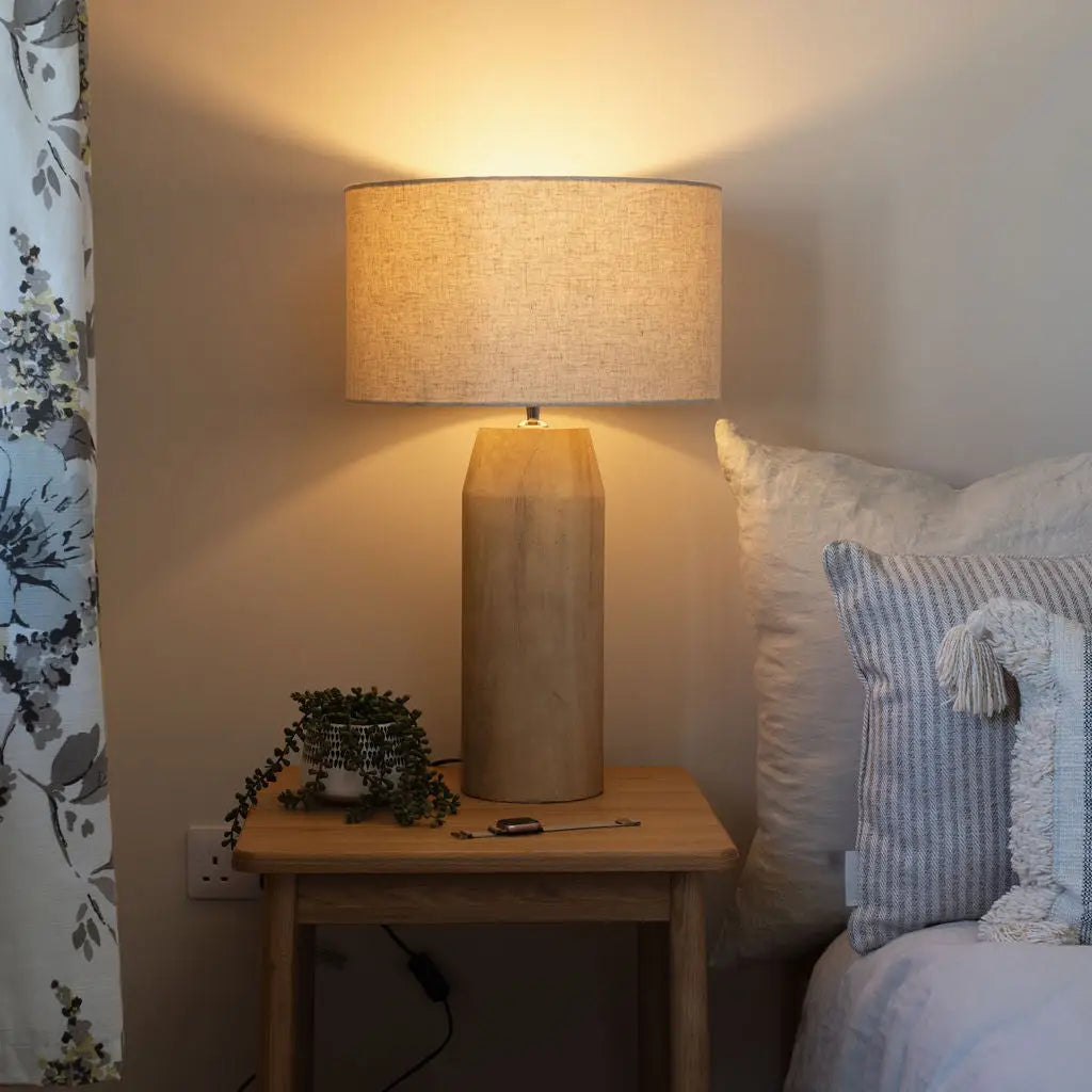 Clifton Large Wooden Table Lamp with Cream Linen Shade