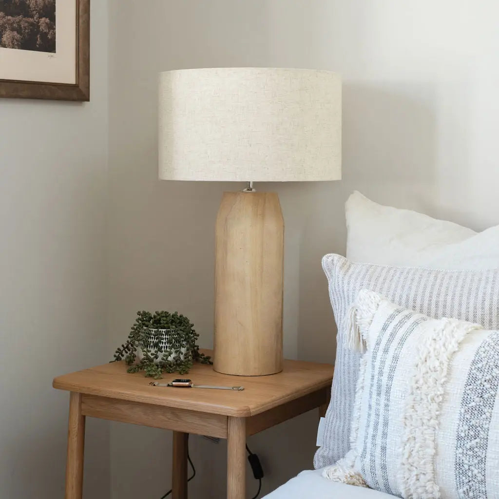 Clifton Large Wooden Table Lamp with Cream Linen Shade