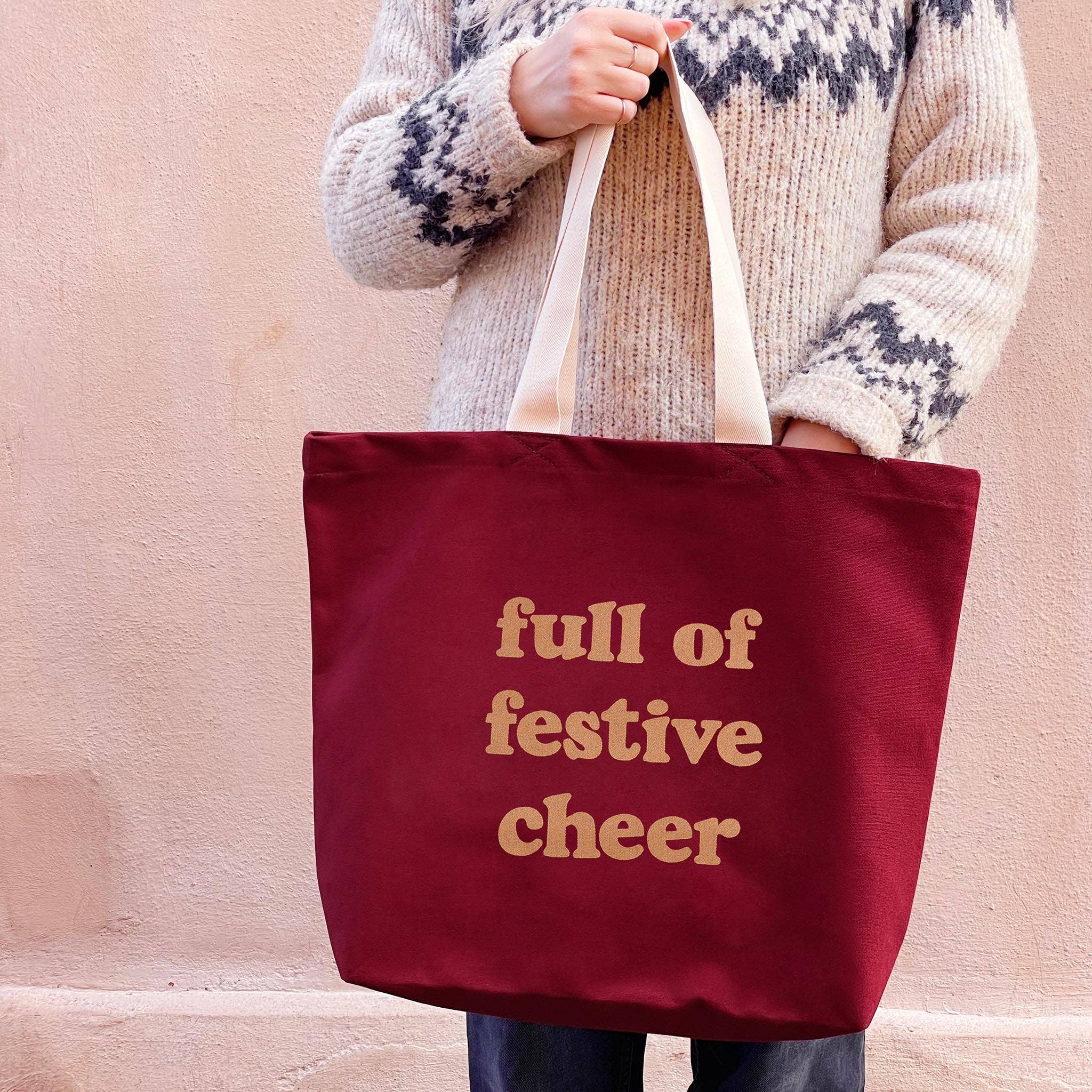 Full of Festive Cheer - Burgundy Tote Bag
