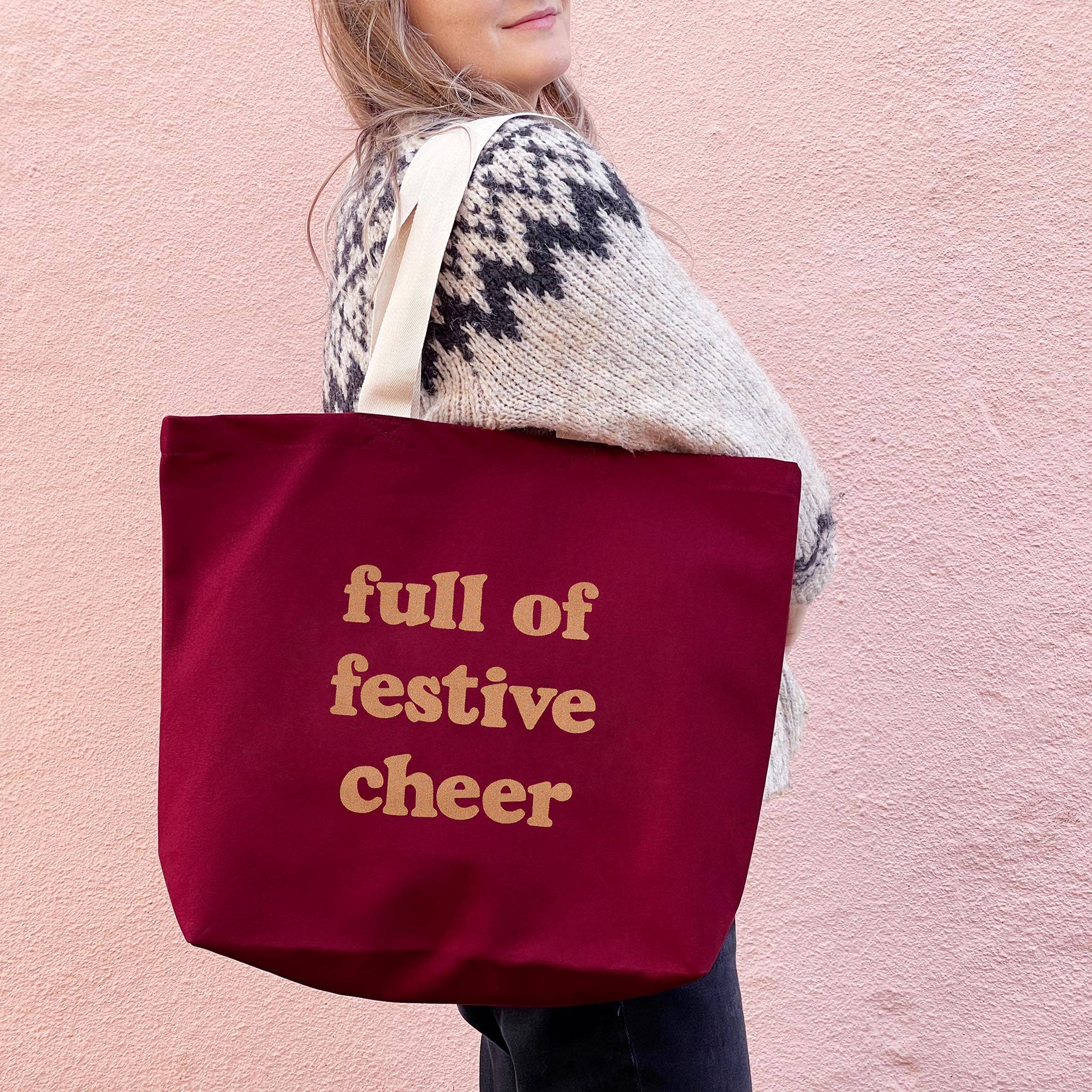 Full of Festive Cheer - Burgundy Tote Bag