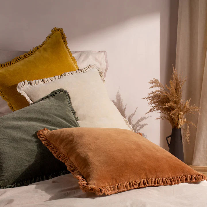 Bertie Washed Cotton Velvet Cushion Cover Saffron