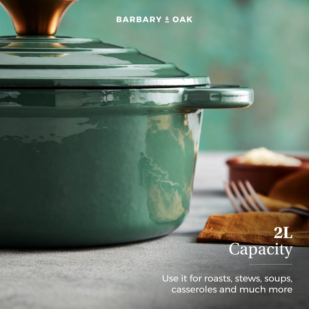 Barbary & Oak Foundry 20cm Cast Iron Casserole Pot - Green