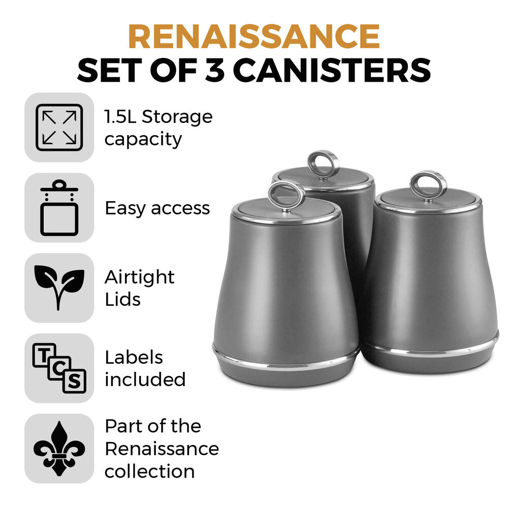 Tower Renaissance Retro 3 Piece Canister Set- Grey