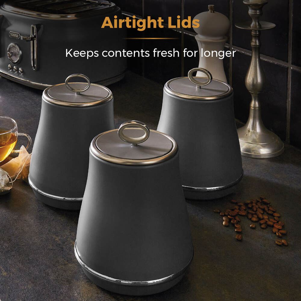 Tower Renaissance Retro 3 Piece Canister Set- Grey