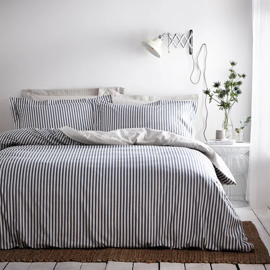 Hebden Stripe Navy/Grey Double Duvet Set