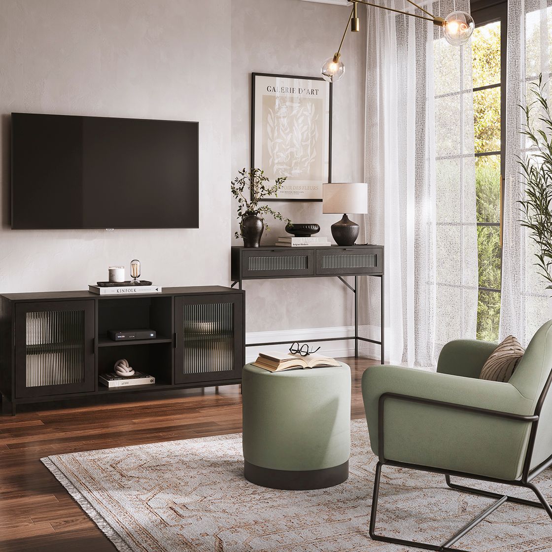 Lincoln Console Table Black Matte/Reed