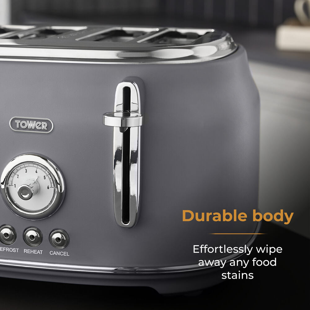 Tower Renaissance Retro 4 Slice Toaster - Grey