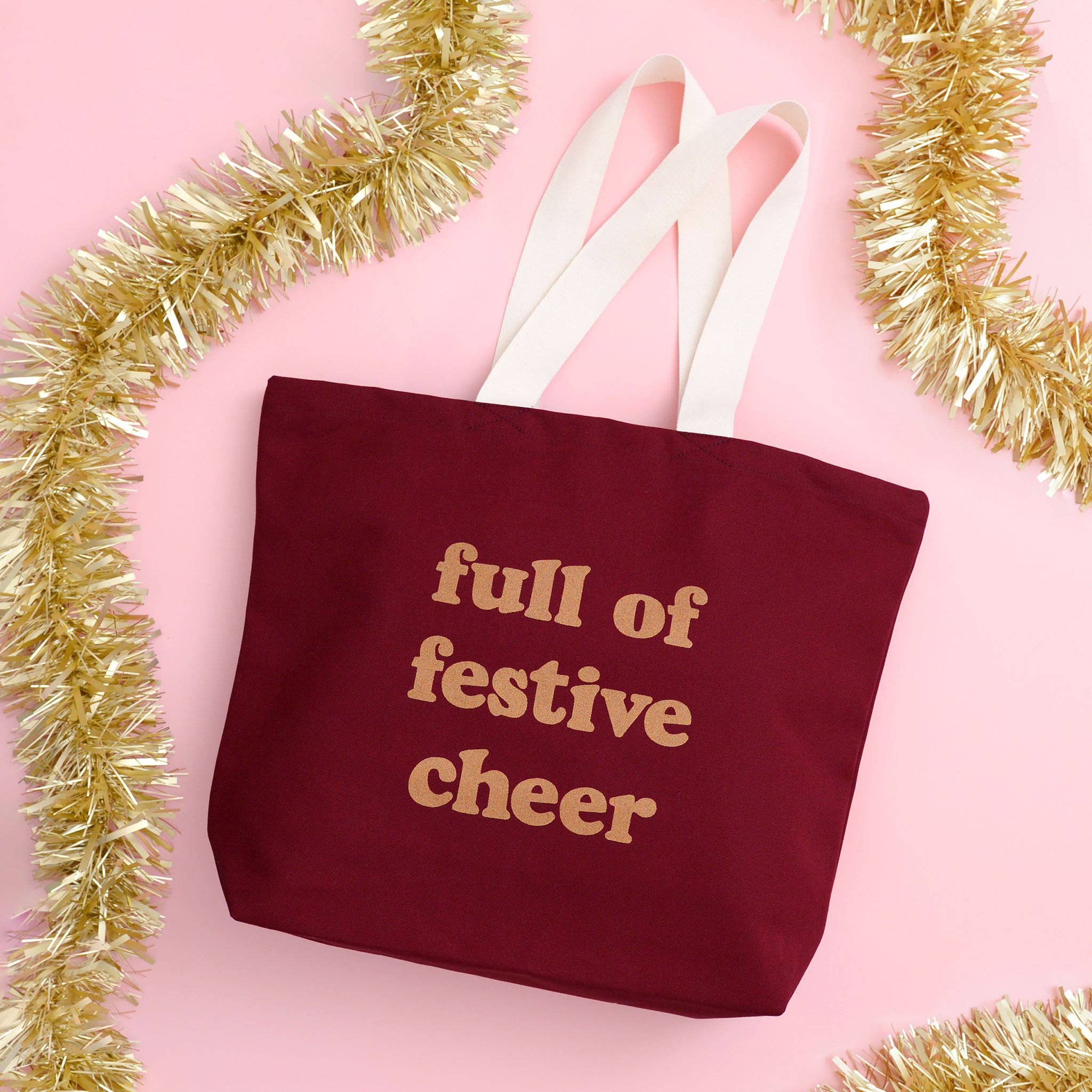 Full of Festive Cheer - Burgundy Tote Bag