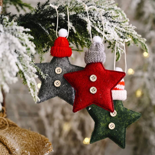 Christmas Fabric Star Decoration with Bobble Hat