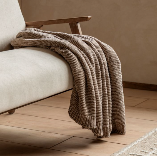 Deco Luxe Chunky Chenille Throw Taupe