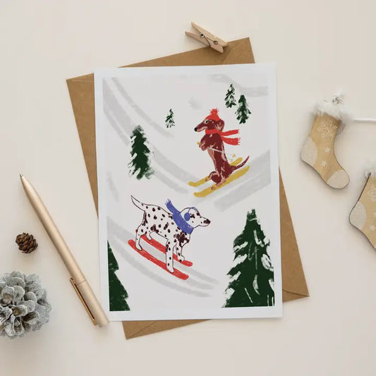 Skiing Dogs Christmas Card - Pack of 5